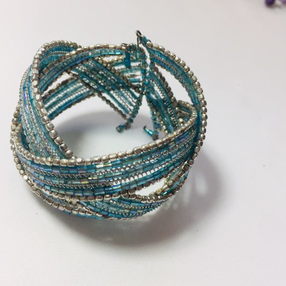 Blue beaded spiral bracelet Unique gift Boho brac… - image 10