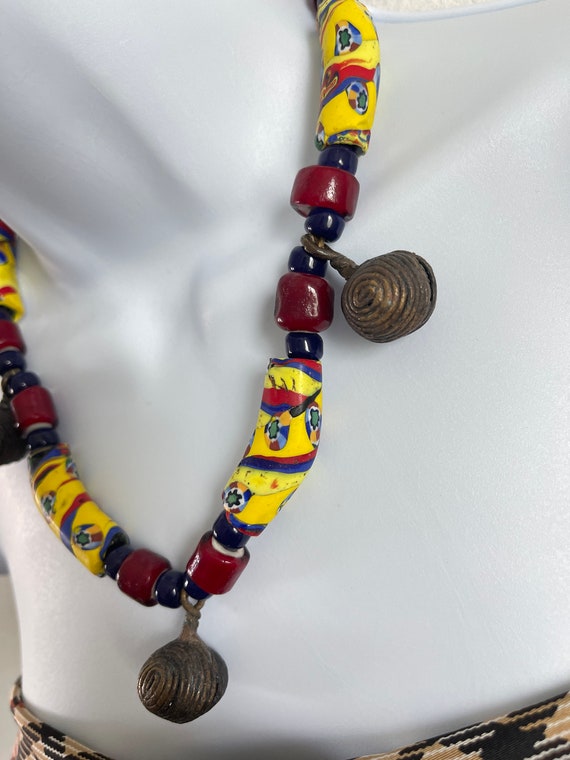 Vintage African Necklace Antique metal/resin/glas… - image 3