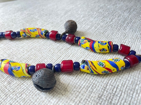 Vintage African Necklace Antique metal/resin/glas… - image 8