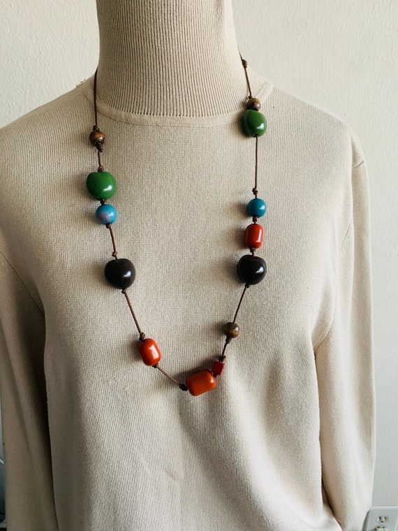 BOHO necklace Wood multicolored necklace Long neck