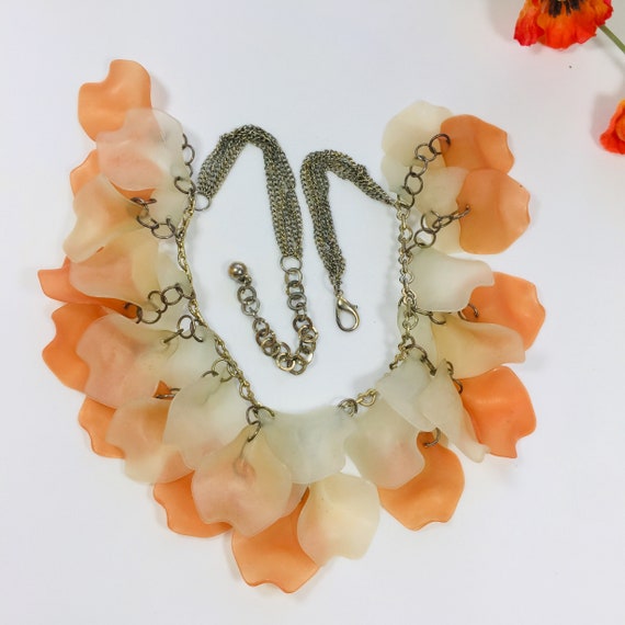 Women's orange/white plastic/chain necklace BOHO … - image 1
