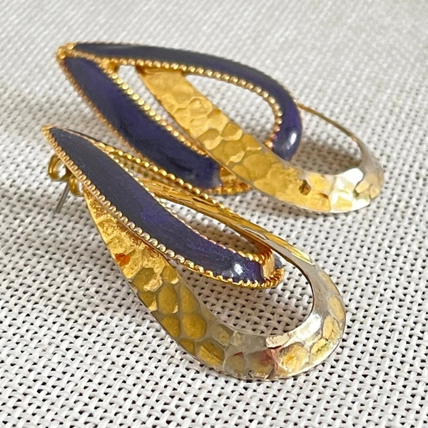 2 pare stud earrings Enamel black/gold metal stud earrings Drops earrings Vintage earrings
