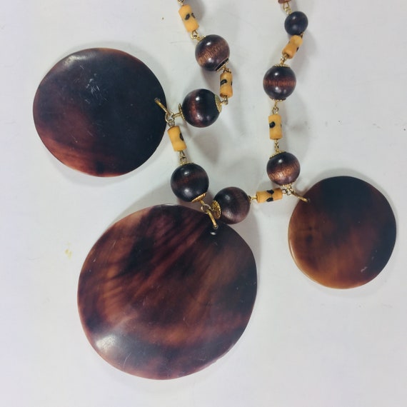 Women's boho style necklace Brown big shell and w… - image 3