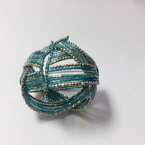 Blue beaded spiral bracelet Unique gift Boho brac… - image 5