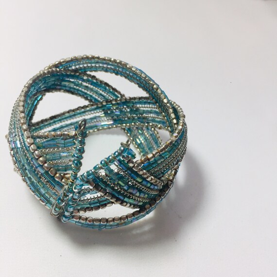 Blue beaded spiral bracelet Unique gift Boho brac… - image 2