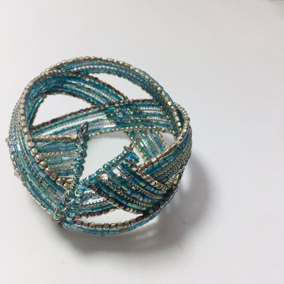 Blue beaded spiral bracelet Unique gift Boho brac… - image 6