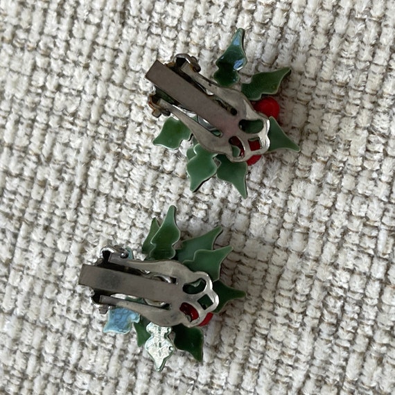 Сhristmas Clip-on Earrings Vintage Red/green meta… - image 3