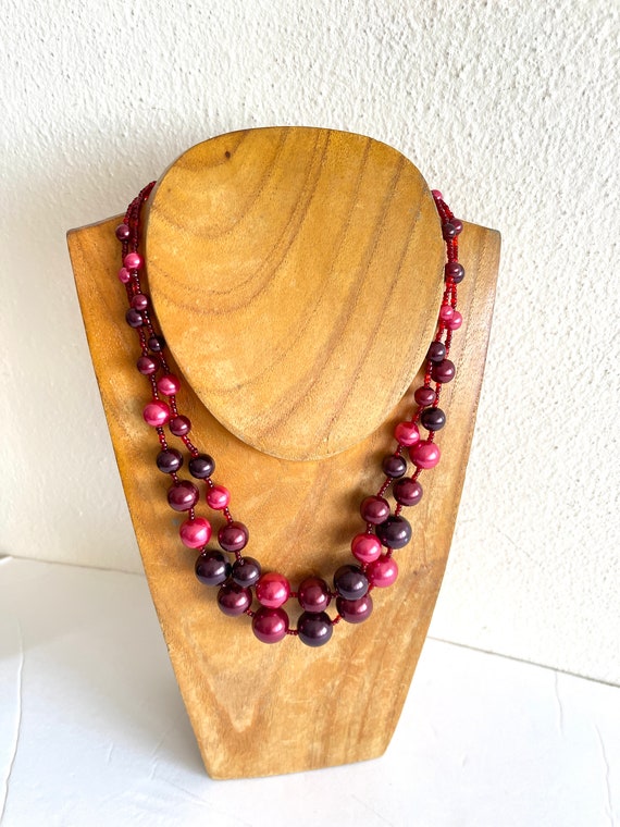 Dark red necklace Glass beads choker