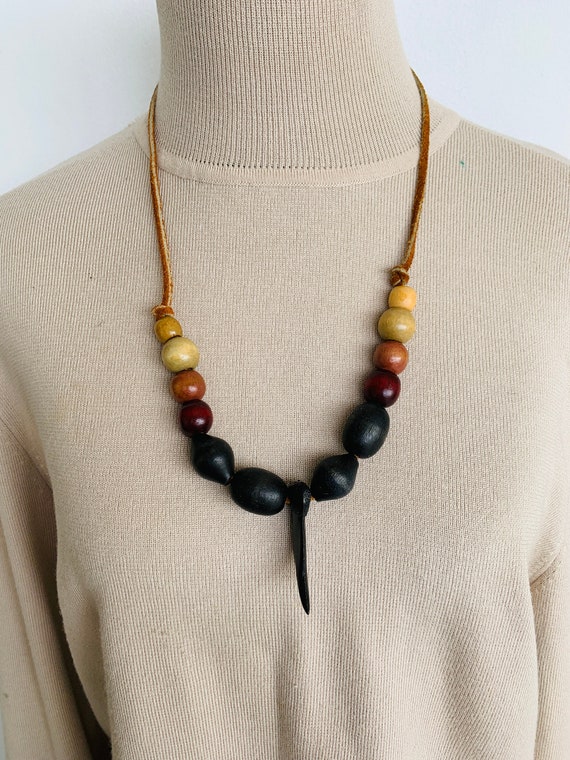 Real claw necklace BOHO necklace Wood balls neckl… - image 1
