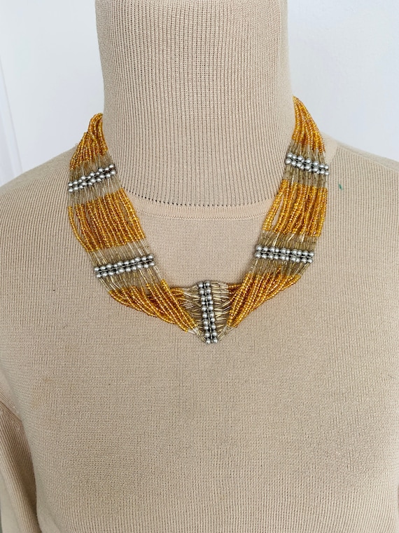 Beads choker Hand made necklace Yellow beaded choker