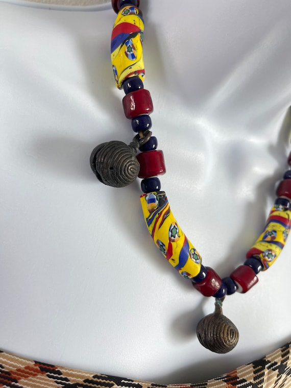 Vintage African Necklace Antique metal/resin/glas… - image 2
