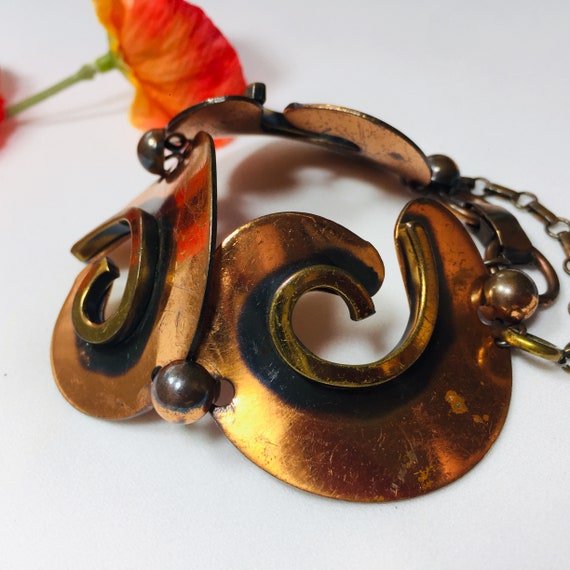 Brass 60s bracelet Brown metal bracelet BOHO brac… - image 1