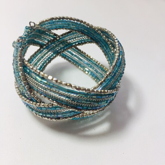 Blue beaded spiral bracelet Unique gift Boho brac… - image 4