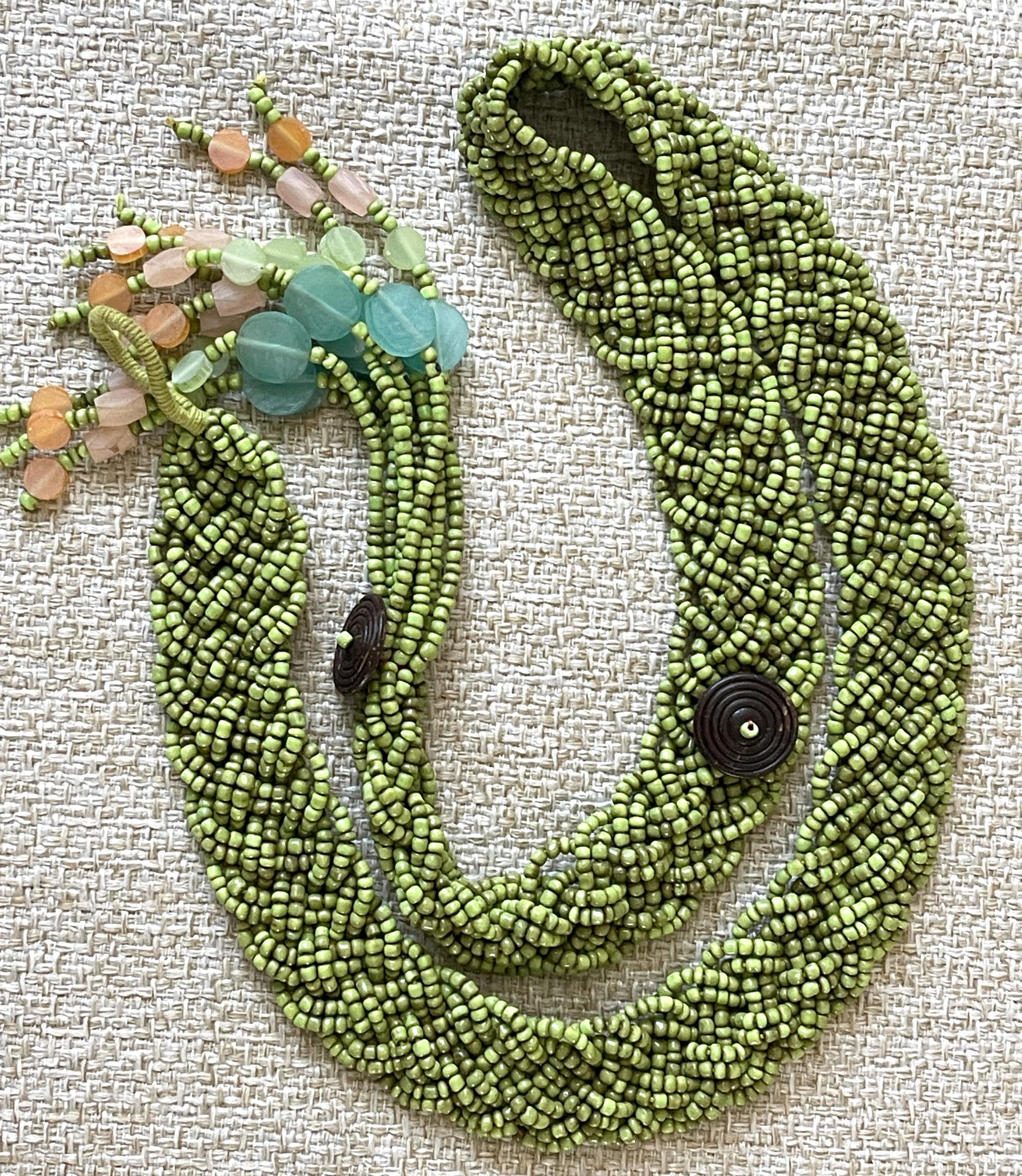 Handmade belt size M/L Vintage women's belt Seed bead belt Green braided belt