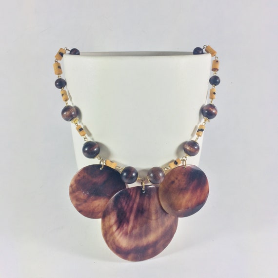 Women's boho style necklace Brown big shell and w… - image 1