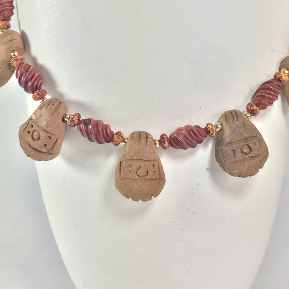 Mens necklace with handmade clay and wood beads H… - image 5