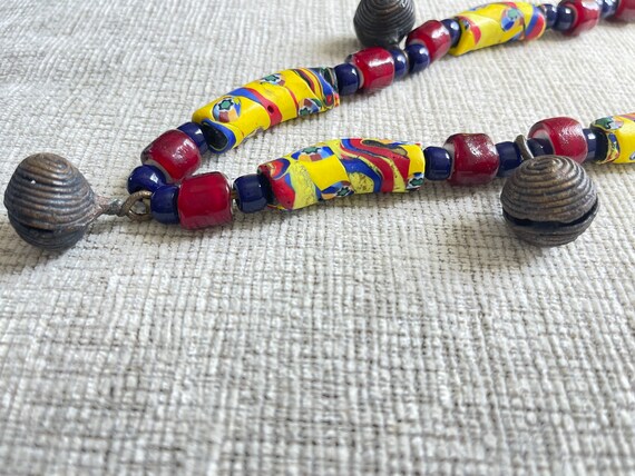 Vintage African Necklace Antique metal/resin/glas… - image 7