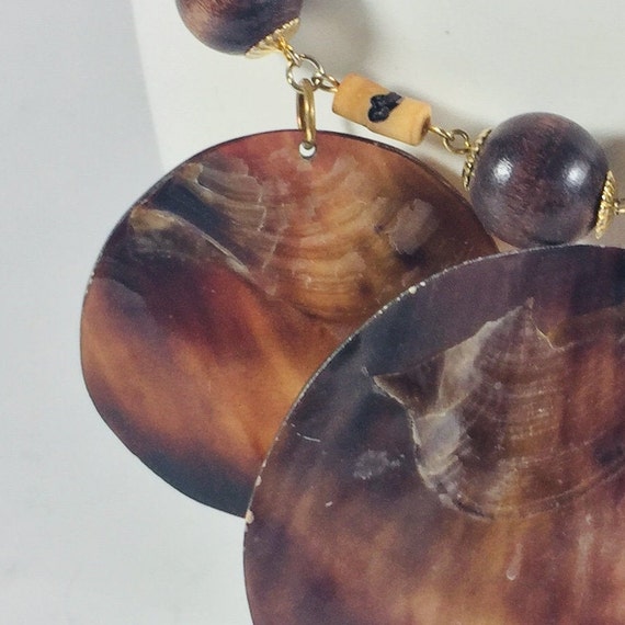 Women's boho style necklace Brown big shell and w… - image 8