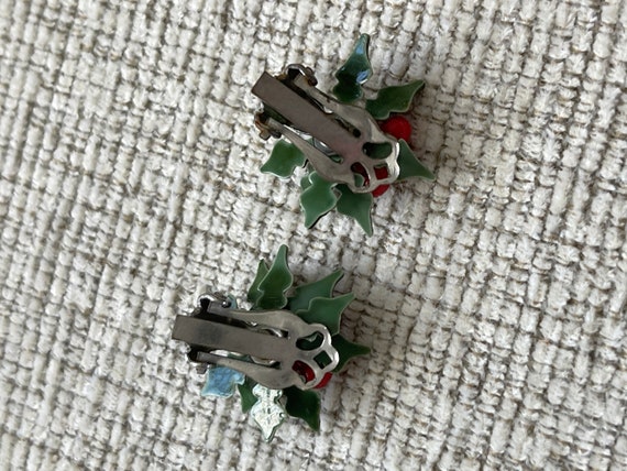 Сhristmas Clip-on Earrings Vintage Red/green meta… - image 8