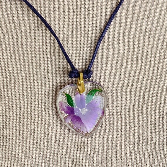 Purple Necklace Pendant glass iris flower Jewelry… - image 3