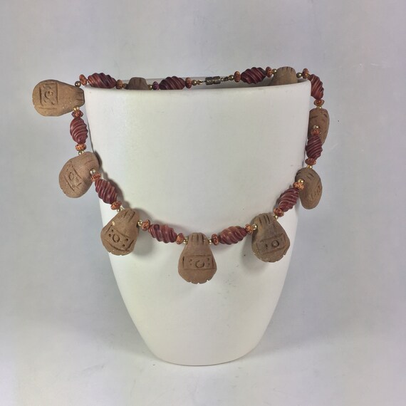 Mens necklace with handmade clay and wood beads H… - image 3