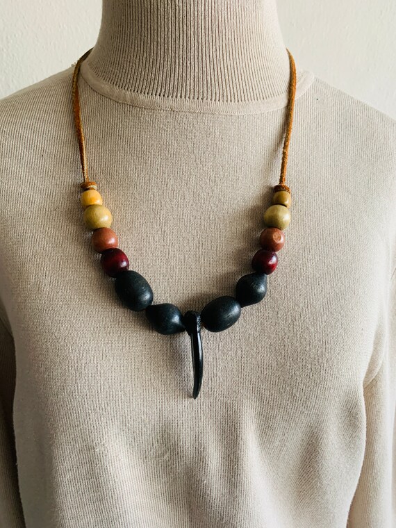 Real claw necklace BOHO necklace Wood balls neckl… - image 4