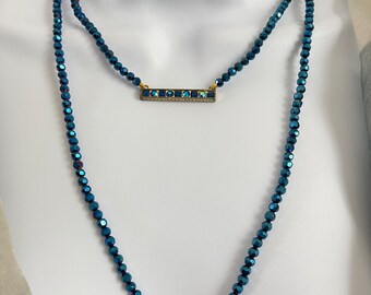 HEIDI DAUS necklace Lot of 2 crystal necklaces Dark blue crystal beads 16" choker and 22" necklace with pendant