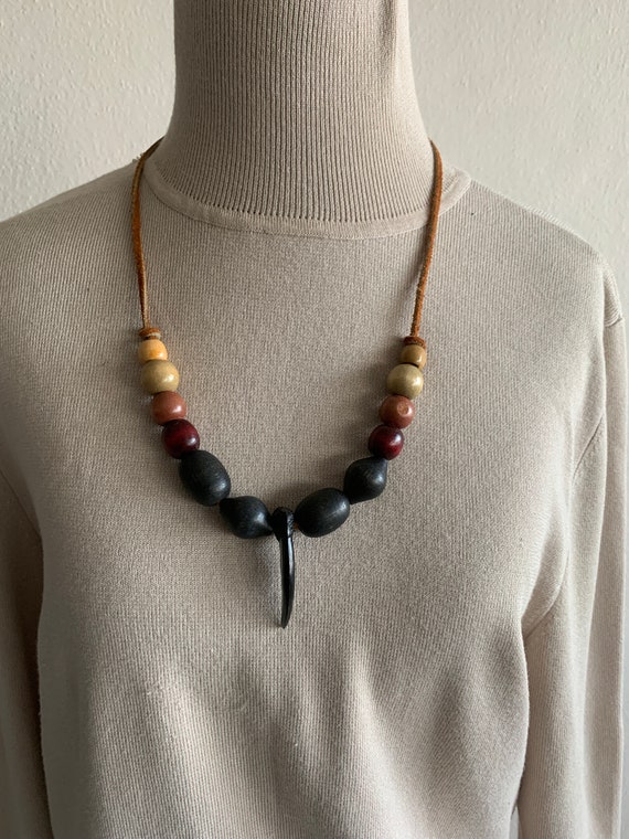 Real claw necklace BOHO necklace Wood balls neckl… - image 6
