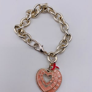 Silver tone metal bracelet Silver bracelet and pink hearts pendant Vintage bracelet image 10