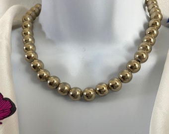 Monet choker Gold metal necklace Ball beaded choker Vintage choker 14"