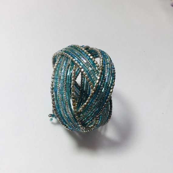 Blue beaded spiral bracelet Unique gift Boho brac… - image 3