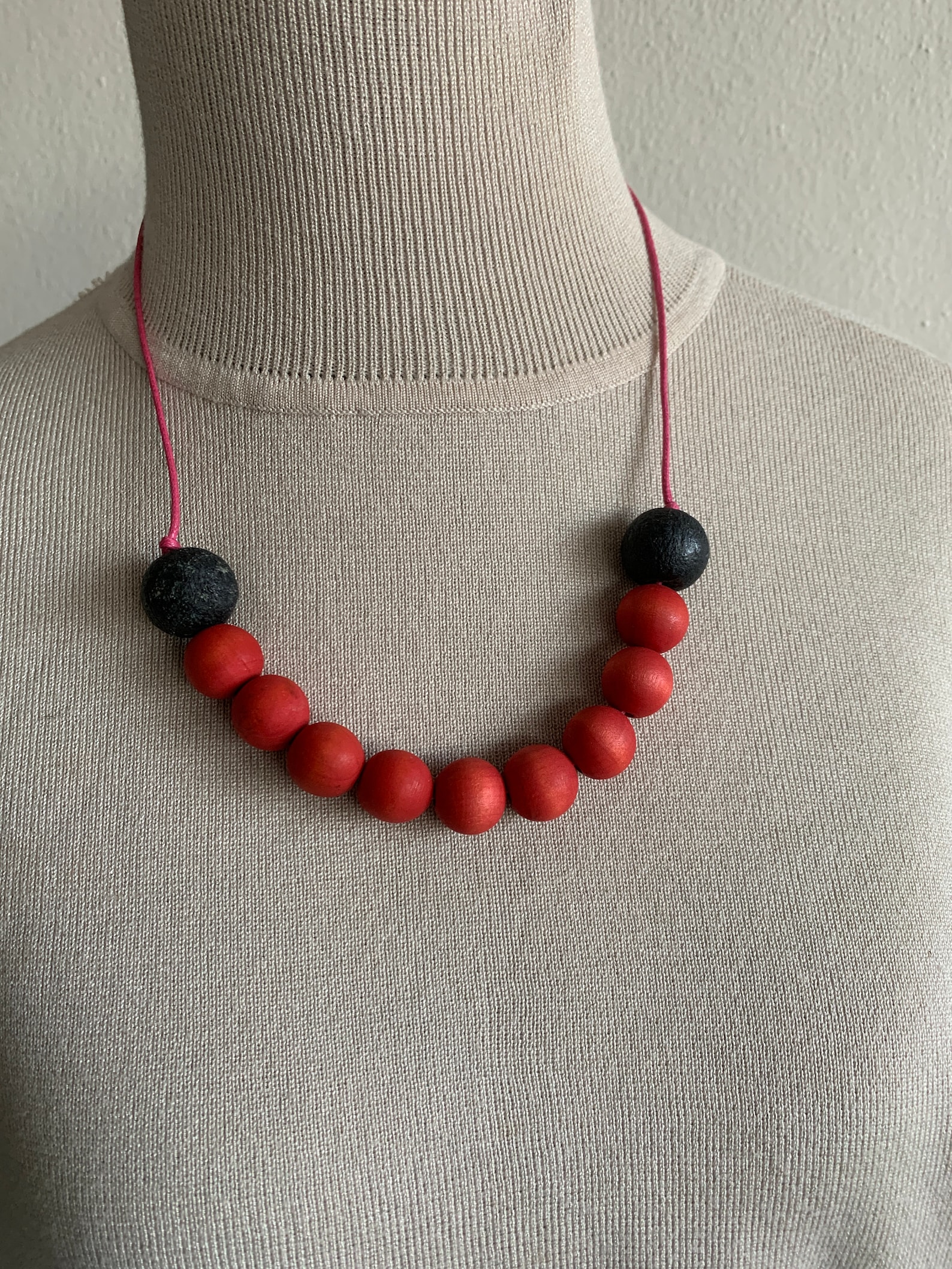 Wood necklace Women's jewelry Hand made necklace Red/black Etsy