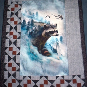 Racoon Quilt-Pieced Border with Center Panel: 42x57 Homemade