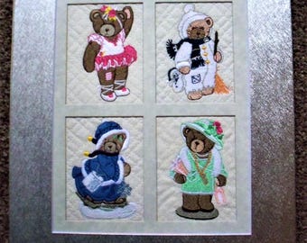 Embroidered Teddy Bear Wall Decor: 11x14--Children's Room Art Framed with Matting