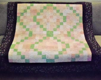 Pieced Green/Pink Quilt:  52x52 Homecrafted Bedding