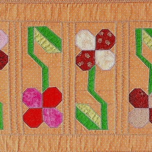 Pieced Flowered Table Runner: 14.5x40.5 Homecrafted Table Decor