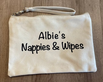 Personalised nappy bag pouches/ changing bag pouches/ babies spare clothes/ nappies and wipes
