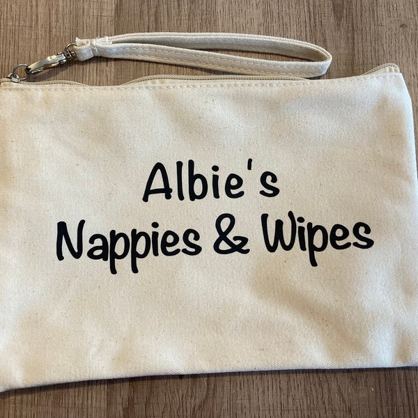 Personalised nappy bag pouches/ changing bag pouches/ babies spare clothes/ nappies and wipes