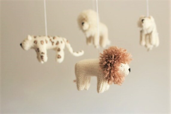Plush Safari Cats Baby Mobile Hand Knitted Baby Gift Crib Etsy