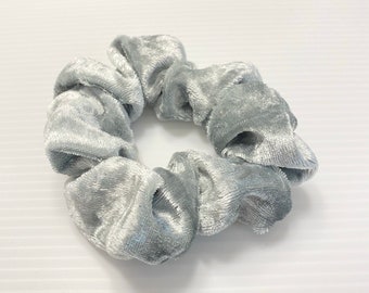 Gray velvet scrunchie, soft gray scrunchie, velvet scrunchie, gentle hair elastic, Silver Scrunchie