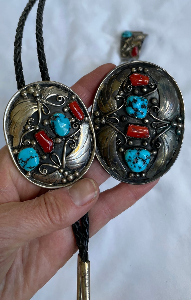 Vintage 4 Piece Navajo Sterling Turquoise Coral Bolo Tie - Etsy