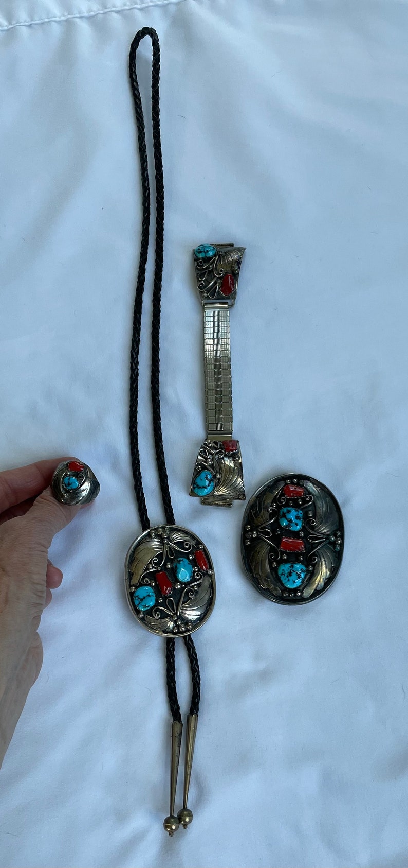 Vintage 4 Piece Navajo Sterling Turquoise Coral Bolo Tie - Etsy