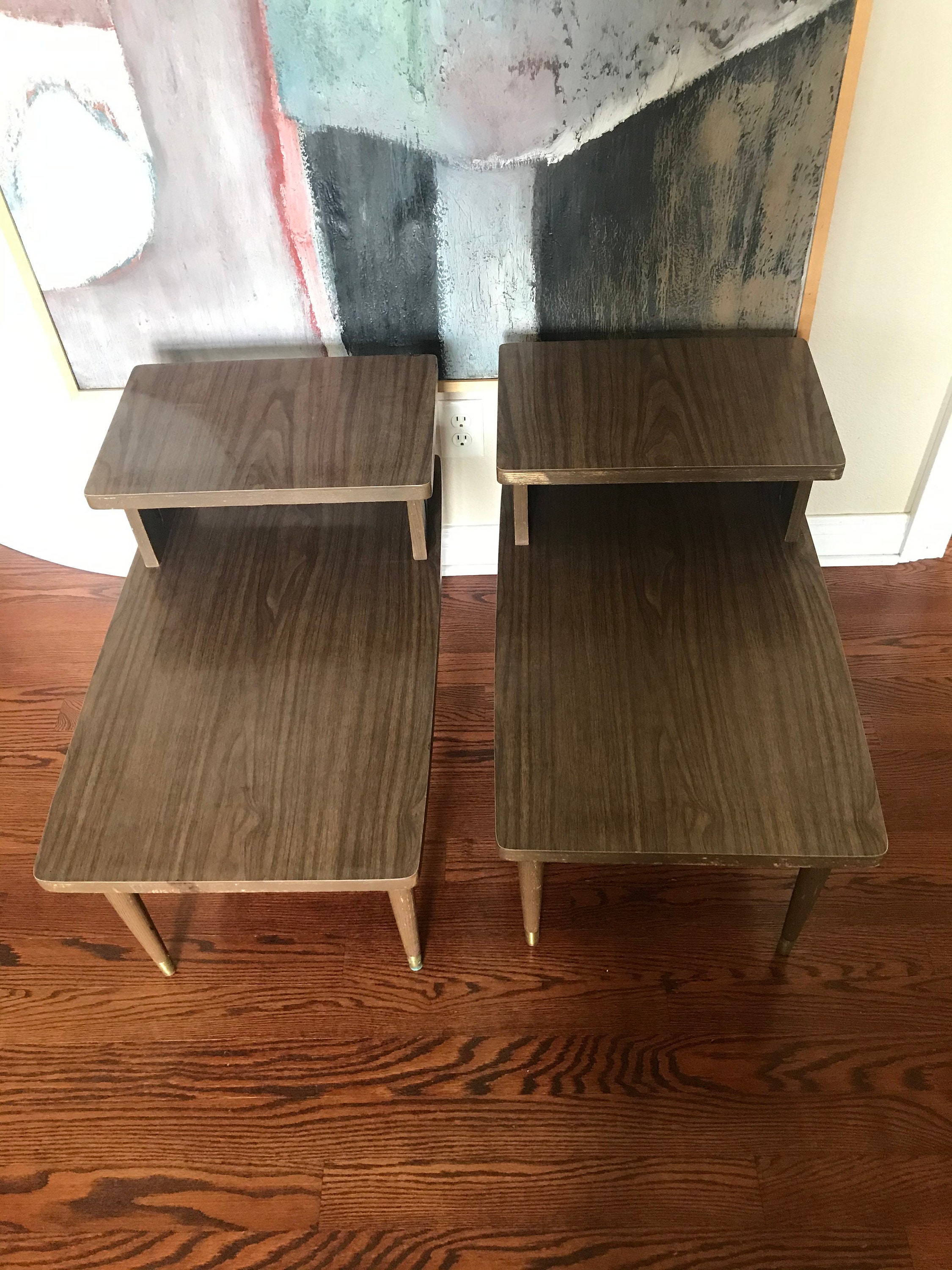 Pair Set Mid Century Modern Wooden End Side Tables - Etsy