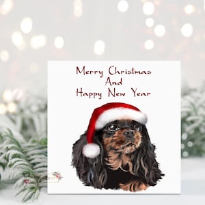 Personalised Black Tan King Charles Cavalier Christmas Card