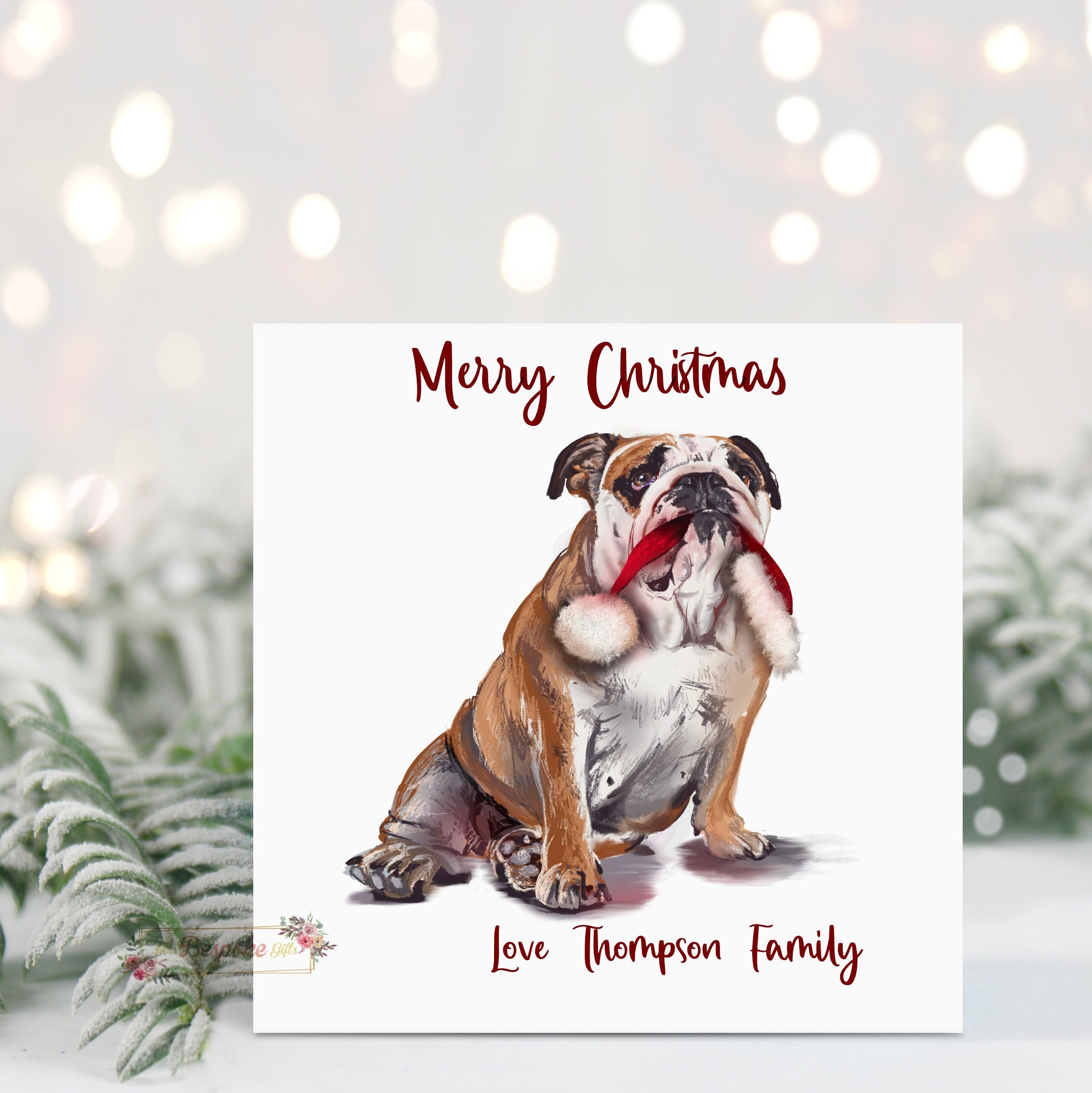 Bulldog In A Santa Hat Bulldog Outlline Christmas Card, Animal Line - View #3