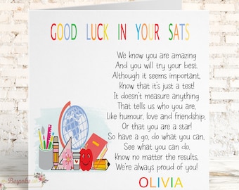 Personalised Good Luck SATs Exam Card,SATs Exam Card For Child,Primary School Test Card,Encouragement Card For Parents,SATs Card,SATs Gift