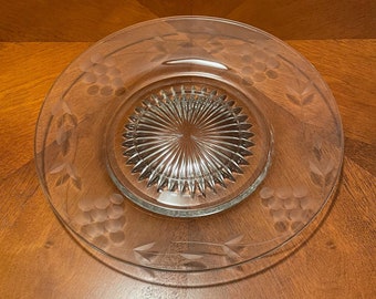 Vintage Etched Glass Plate With Berry/Vine Design