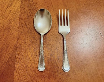 Antique Silver Plate Baby Spoon And Fork Set - WM Rodgers Antique Silver - 1930's