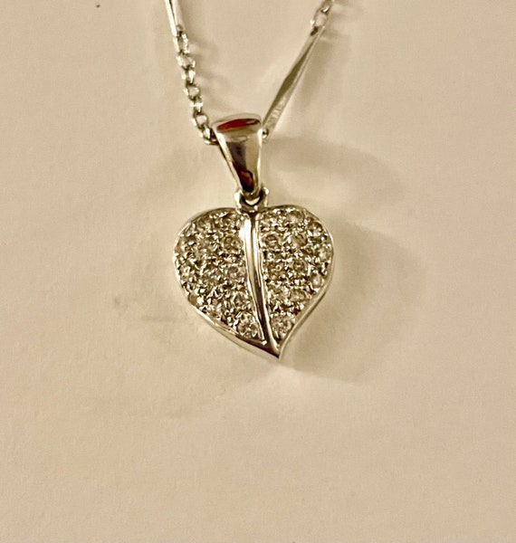 Vintage MONET Pave Heart Sparkly Silver Necklace