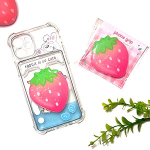Kawaii Strawberry Phone Grip, Phone Socket, Resin Phone Stand